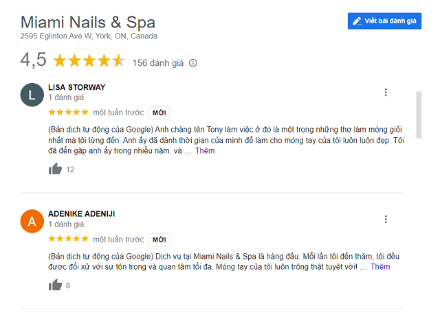 Hiện trạng khi mới nhận dịch vụ chăm sóc Google Maps cho Miami Nails