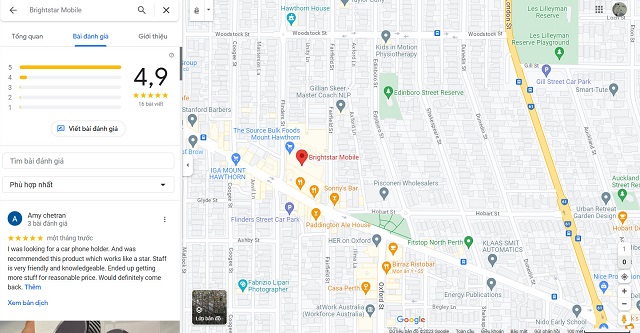 Kết quả đạt được sau khi Digimat review Google Maps cho MAP BRIGHTSTAR MOBILE