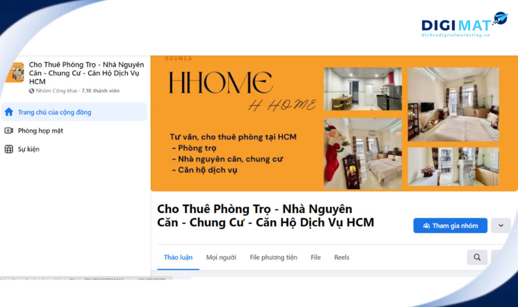 Xây dựng group Facebook cho thuê phòng trọ - nhà nguyên căn - chung cư - căn hộ dịch vụ HCM cho công ty quản lý bất động sản HHOMES